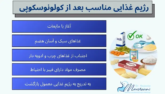 رژیم غذایی بعد از کولونوسکوپی