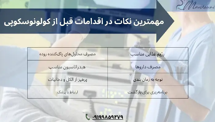  اقدامات قبل از کولونوسکوپی 